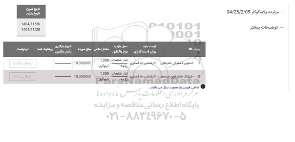 مزایده استوپر لاستیکی ضایعاتی...