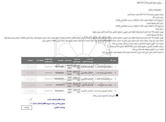 مزایدهه ضایعات فلزی امحاء شده و...
