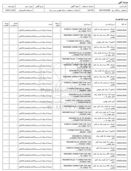 استعلام الکترونیکی، اتصالات و متعلقات شبکه هوایی پست برق