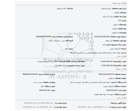 مزایده، مسکونی