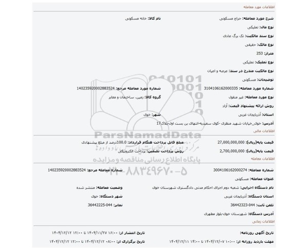 مزایده، مسکونی