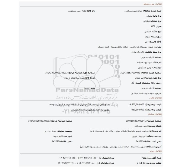 مزایده، زمین مسکونی