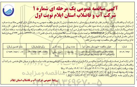 مناقصه احداث شبکه برق 20 کیلوولت فشار متوسط و نصب ترانسفورماتور