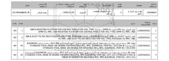 استعلام لولا و پنل کنترل و راکتور