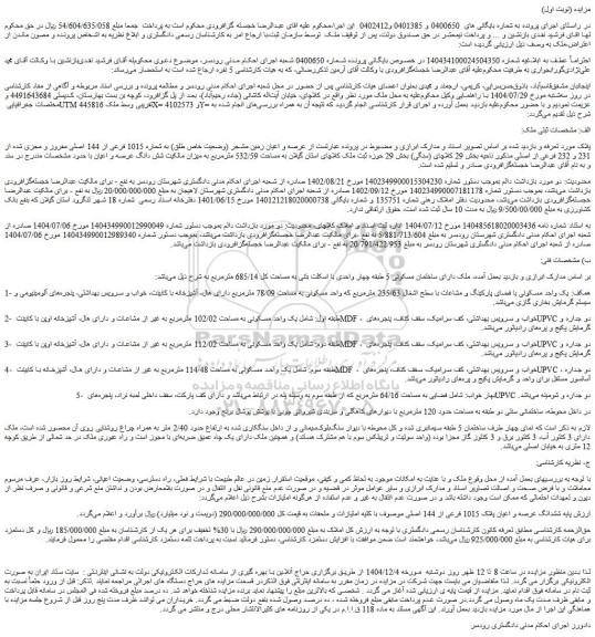 مزایده عرصه و اعیان زمین مشجر (وضعیت خاص طلق) به شماره 1015 فرعی از 144 اصلی مفروز و مجزی شده از 231 و 232 فرعی از اصلی