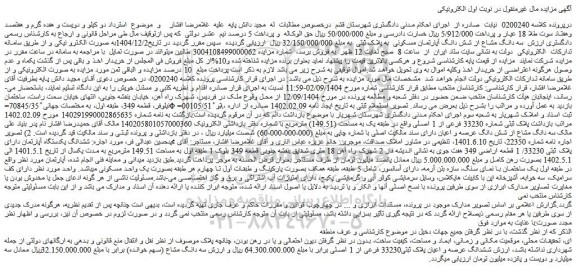 مزایده سه دانگ مشاع از شش دانگ آپارتمان مسکونی