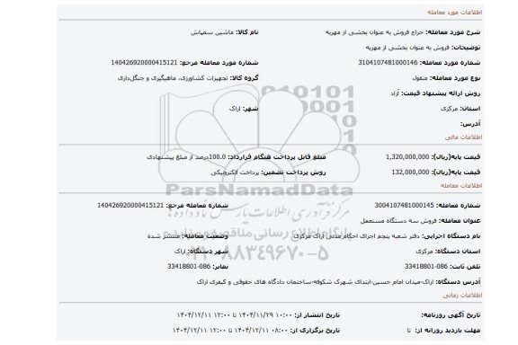 مزایده، فروش به عنوان بخشی از مهریه