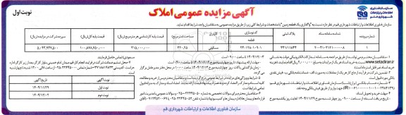 مزایده واگذاری یک قطعه زمین به مساحت 320.25 مترمربع
