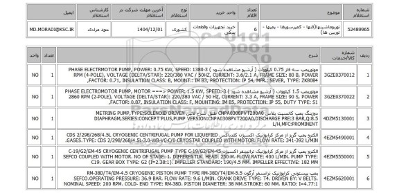استعلام توربوماشینها(فنها - کمپرسورها - پمپها - توربین ها)
