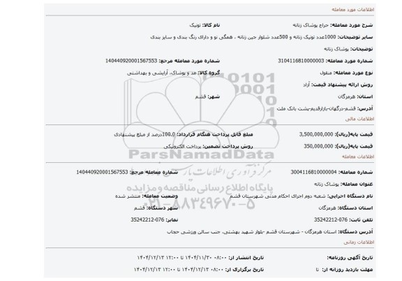 مزایده، پوشاک زنانه