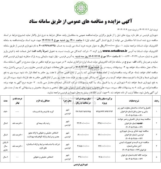 مناقصه و مزایده تکمیل و احداث ساختمان معاونت ...