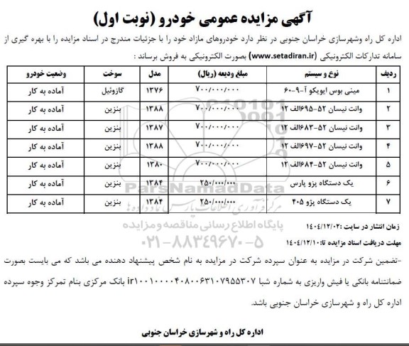 مزایده خودروهای مازاد 