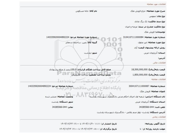 مزایده، فروش ملک
