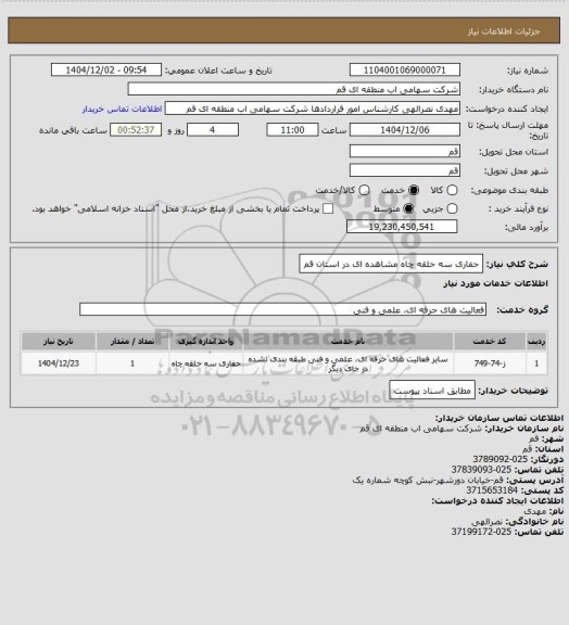 استعلام حفاری سه حلقه چاه مشاهده ای در استان قم