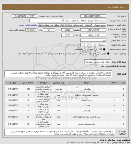 استعلام موکت، لوازم حمام و آشپزخانه