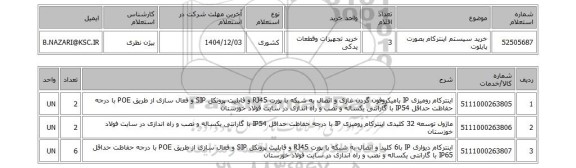 استعلام خرید سیستم اینترکام بصورت پایلوت