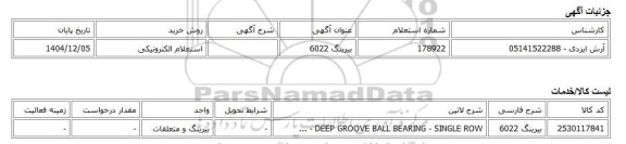 استعلام الکترونیکی، بیرینگ 6022