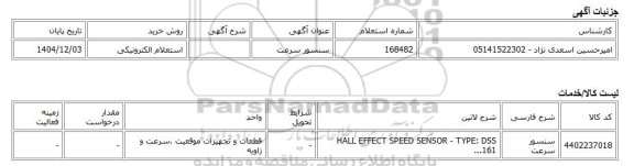 استعلام الکترونیکی، سنسور سرعت