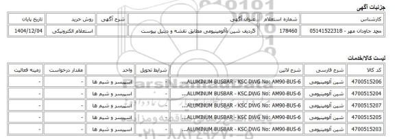 استعلام الکترونیکی، 5ردیف شین ۀآلومینیومی مطابق نقشه و دیتیل پیوست