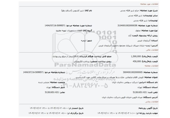 مزایده، شیر فلکه چدنی