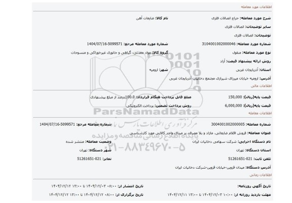 مزایده، اتصالات فلزی