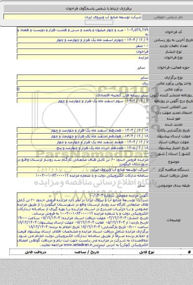 مزایده, مزایده فروش حدود ۶۰ تن کابل های ضایعاتی کارگاه سد رودبار لرستان واقع در شهرستان الیگودرز