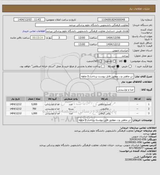 استعلام تن ماهی و... مطابق فایل پیوست
پرداخت 3 ماهه