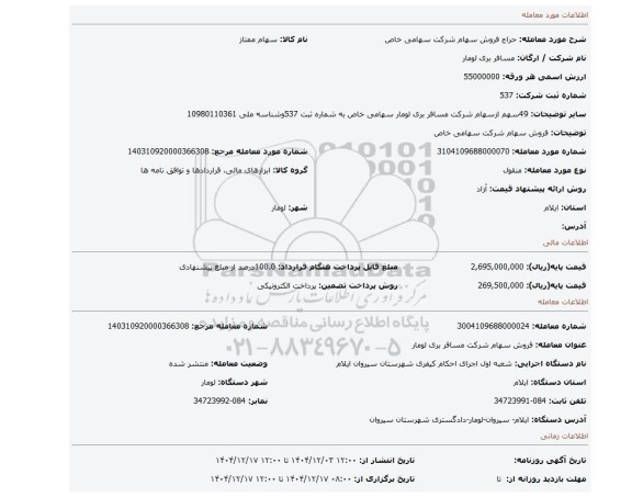 مزایده، فروش سهام شرکت سهامی خاص