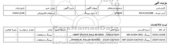 استعلام الکترونیکی، 2 ردیف بیرینگ