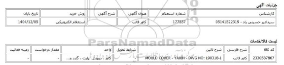 استعلام الکترونیکی، کاور قالب