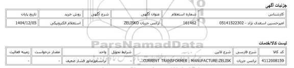 استعلام الکترونیکی، ترانس جریان ZELISKO
