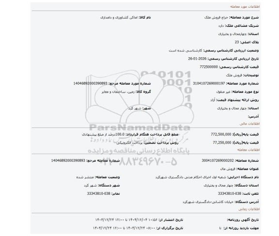 مزایده، فروش ملک