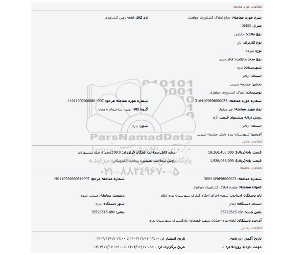 مزایده، املاک کشاورزی جواهری