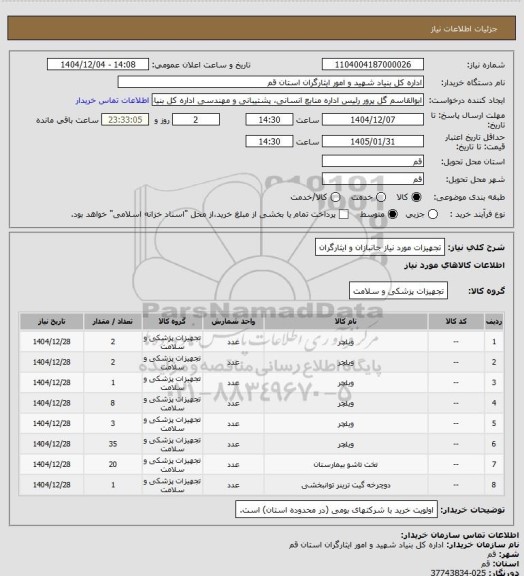استعلام تجهیزات مورد نیاز جانبازان و ایثارگران
