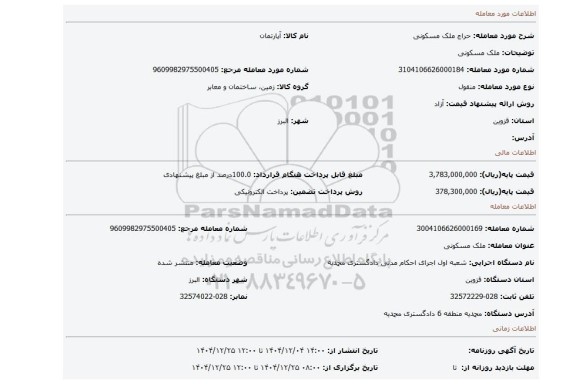 مزایده، ملک مسکونی