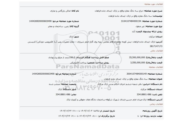 مزایده، سه دانگ مغازه واقع در  اراک- ابتدای جاده فراهان