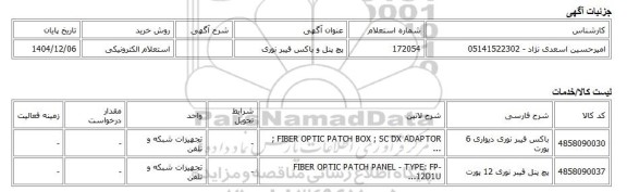 استعلام الکترونیکی، پچ پنل و باکس فیبر نوری
