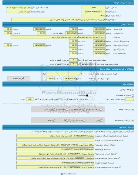 مزایده ، فروش یک باب ملک مازاد بر نیاز تقاطع خیابان کفعمی و مصطفی خمینی -مزایده ساختمان  - استان سیستان و بلوچستان