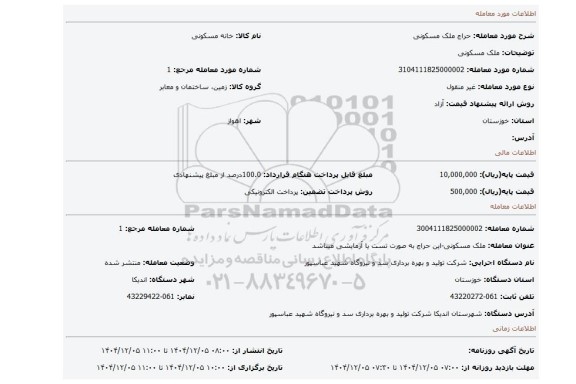 مزایده، ملک مسکونی