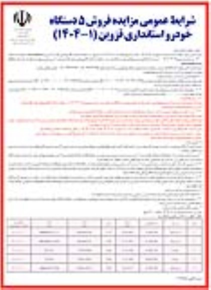 مزایده فروش 5 دستگاه خودرو