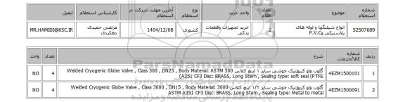 استعلام انواع شیلنگها و لوله های پلاستیکی وP.V.C