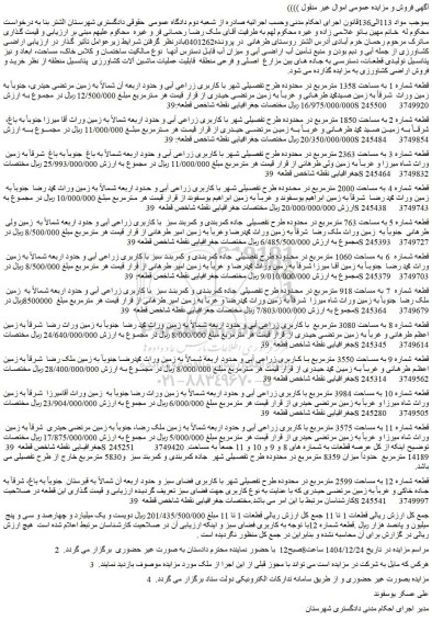مزایده قطعه شماره 1 به مساحت 1358 مترمربع 