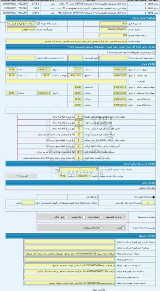 مزایده ، پارچه و رو بالشتی - انبار مرکزی بوشهر