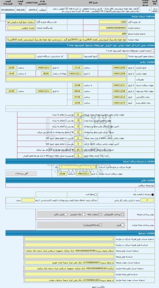 مزایده ، مواد اولیه پلاستیک (پتروشیمی )تعداد 819کیسه بوزن 20475کیلو گرم