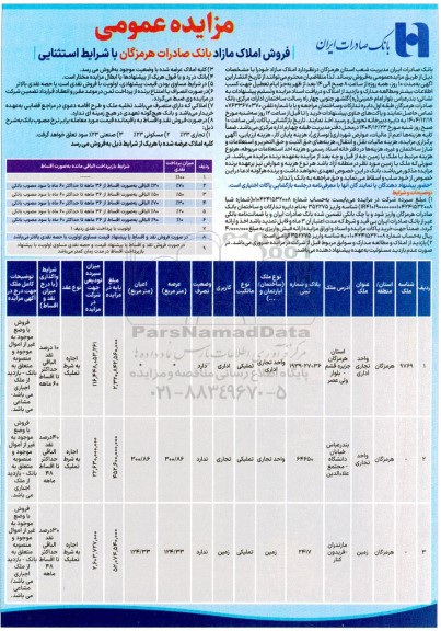 مزایده عمومی فروش املاک مازاد بانک صادرات