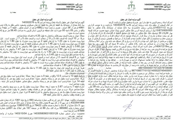 مزایده سه دانگ مشاع از ششدانگ یک قطعه آپارتمان یک قطعه آپارتمان مسكوني وضعيت خاص طلق به پلاک ثبتی 4961 فرعی از 38 اصلی 