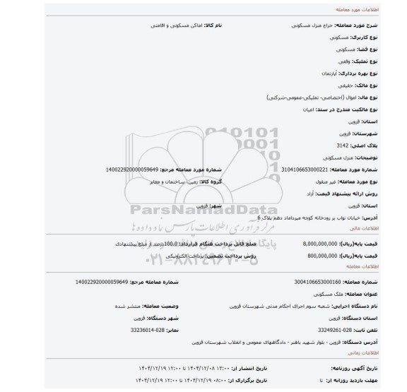 مزایده، منزل مسکونی