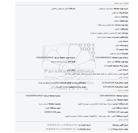 مزایده، منزل مسکونی