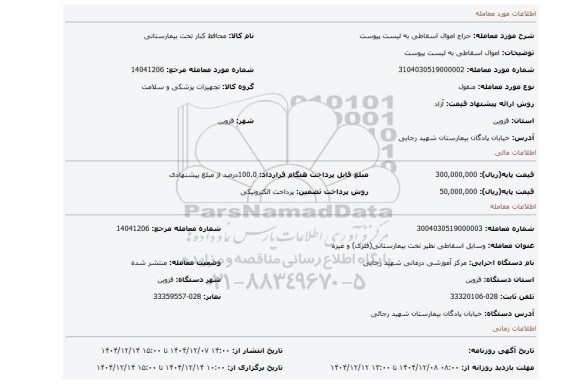 مزایده، اموال اسقاطی به لیست پیوست
