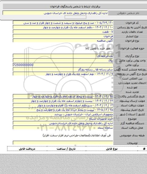 مناقصه, خرید تجهیزات شبکه